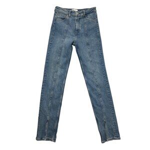 Zara Jeans‎ Womens 6 Blue Denim Straight Skinny Split Ankle High Rise